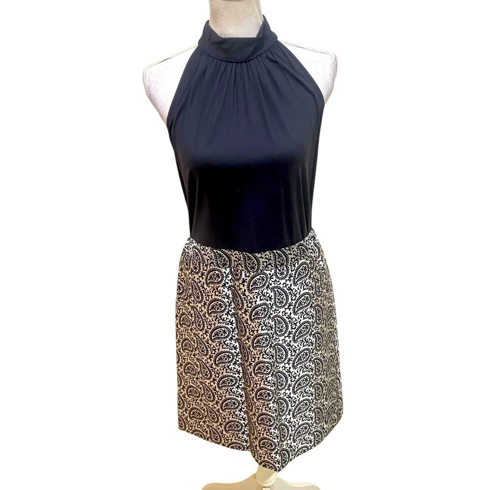 Black Halter Neck Mini Dress with Printed Skirt